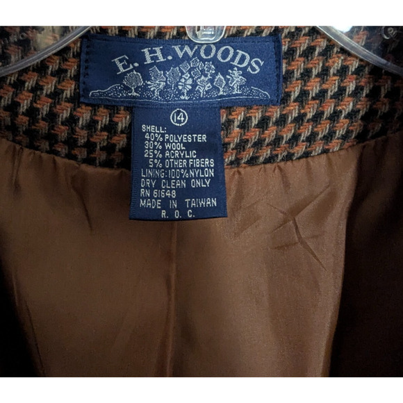 Vtg EH Woods Brown Tweed Wool Blend Blazer Jacket Size 14 U1 Fall Academia Chic - Picture 2 of 6